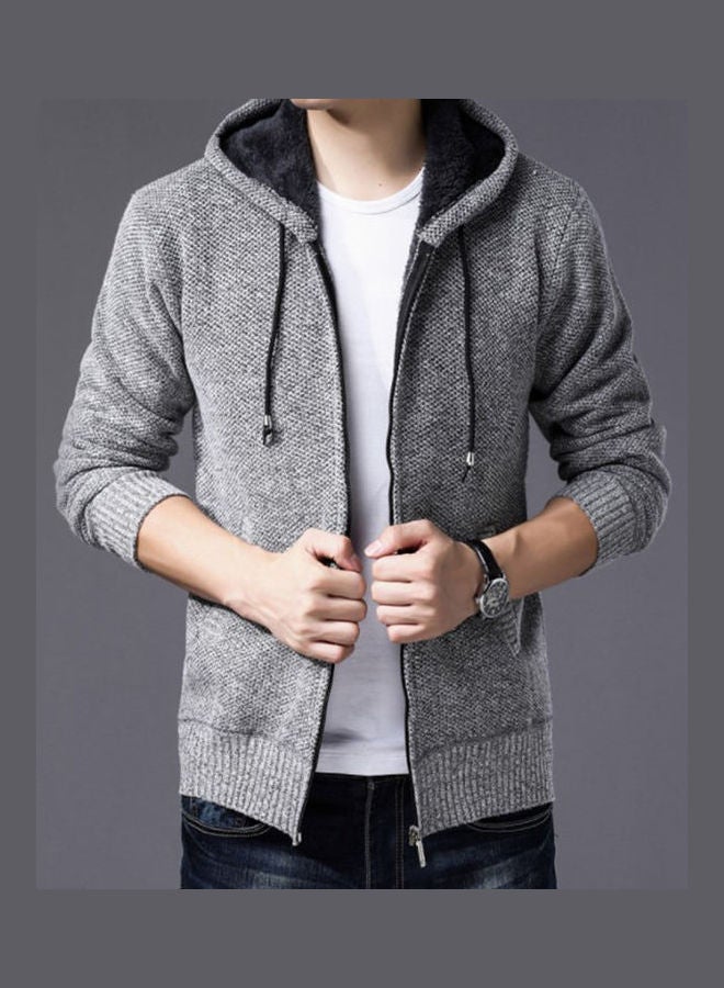 Casual Drawstring Hoodie Light Grey - Image 2