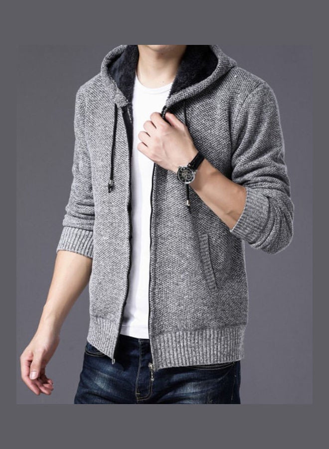 Casual Drawstring Hoodie Light Grey - Image 3