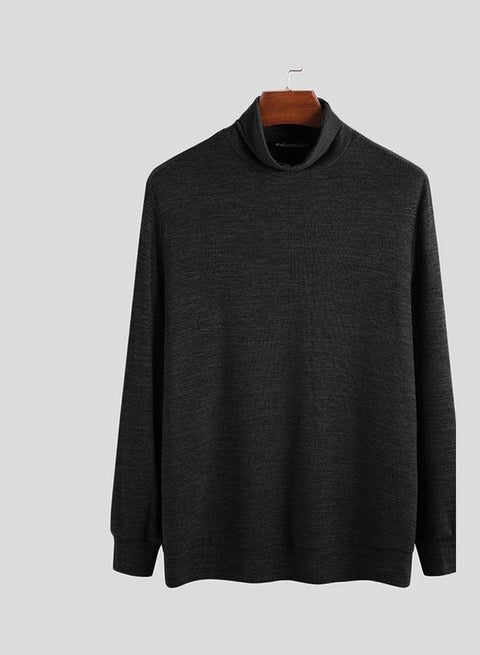 Turtleneck Sweaters Plus Size Pullovers Solid Color Casual Top Autumn Knitwear Black