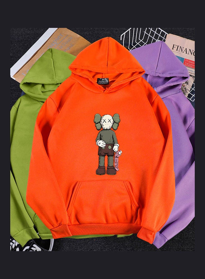 Cartoon Printed Hoodie Orange - Image 5