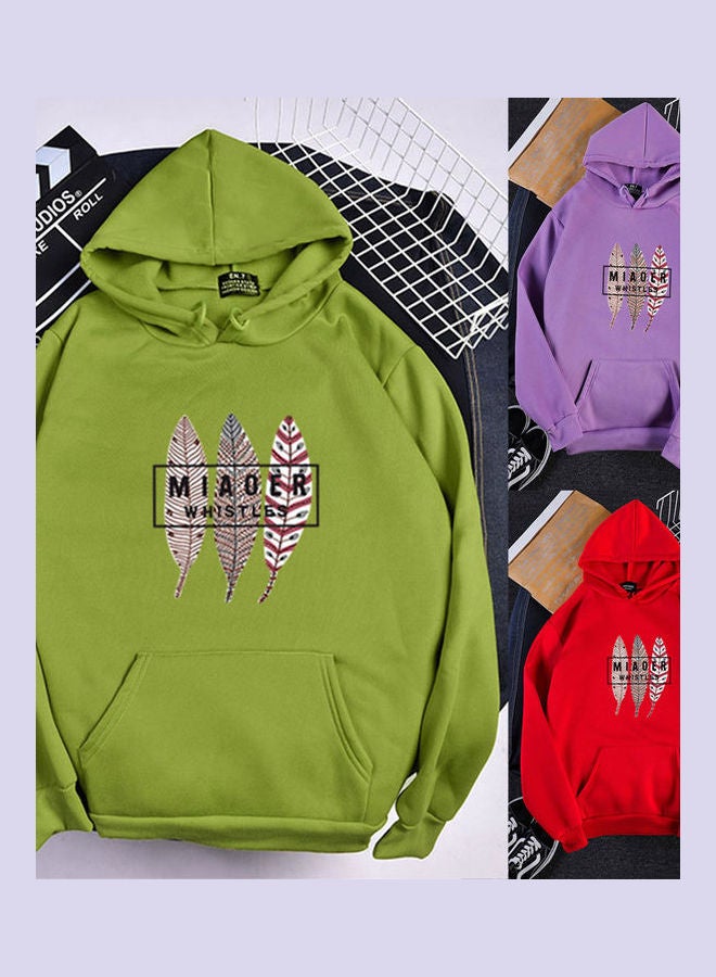 Generic Three Leaves Printed Oversize Hoodie Green  - Image 2