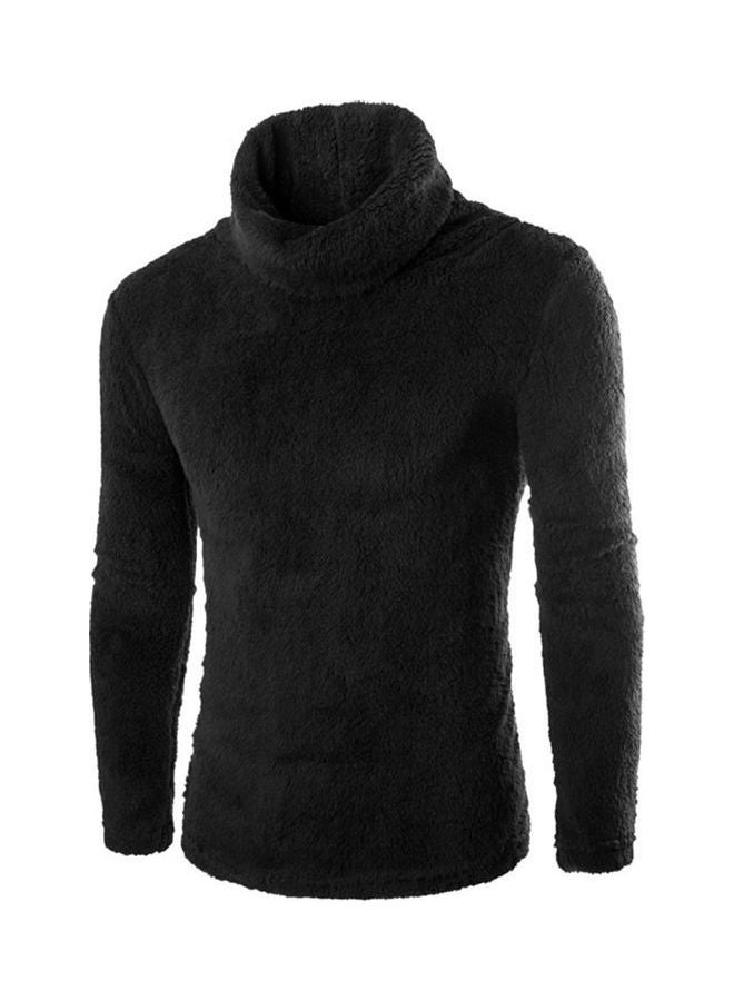 Slim Pullover Long Sleeves And High Collar Sweater Solid Color Base Shirt Black  - Image 1