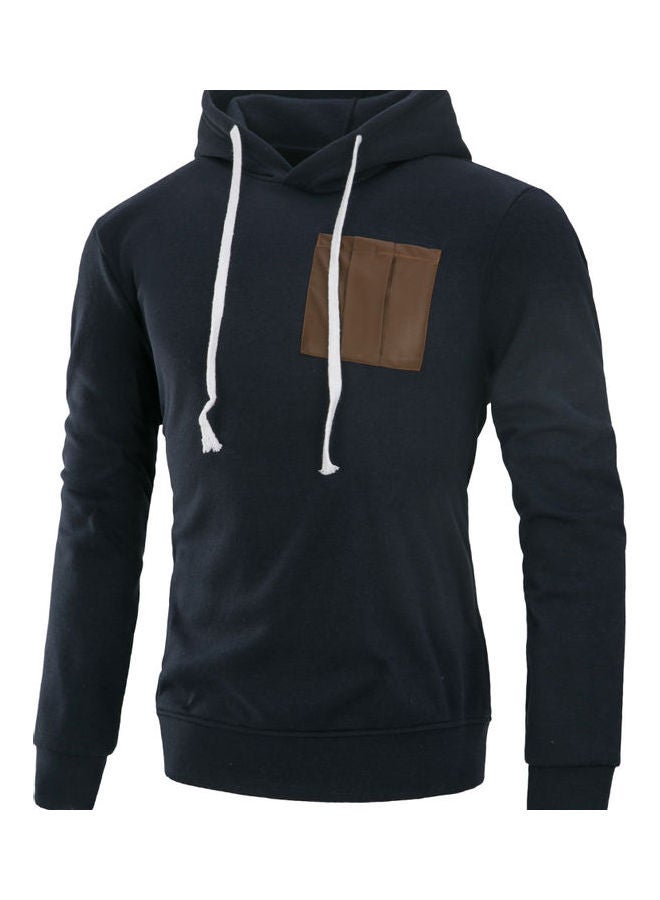 Fashion Long Sleeve Hooded Casual Pullover Sweatshirt Tops Navy Blue - Image 1