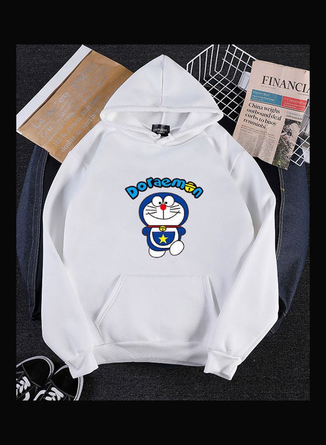 Hoodie Sweatshirt Doraemon Cartoon Loose Thicken Autumn Winter Pullover Tops White  - Image 1