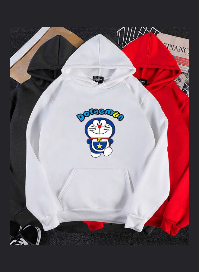 Hoodie Sweatshirt Doraemon Cartoon Loose Thicken Autumn Winter Pullover Tops White  - Image 3