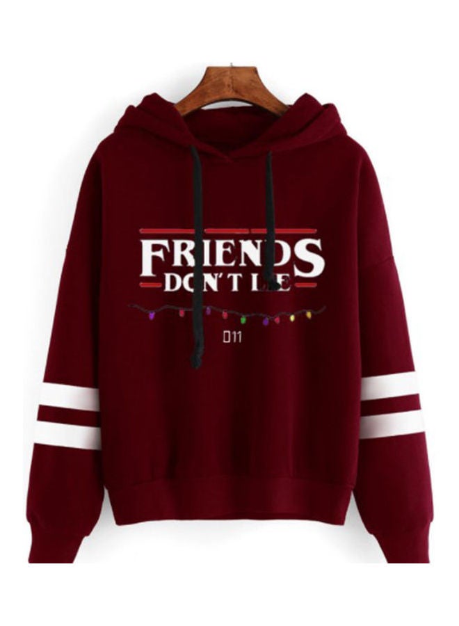 بلوزات بغطاء للرأس بطبعة عبارة مناسية للخريف والشتاء بطبعم من المسلسل الأمريكي FRIENDS أحمر برغندي - Image 1