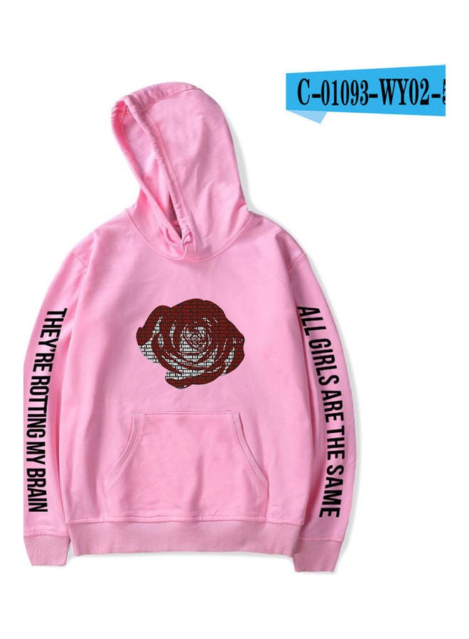 Hoodie Sweatshirt Juice WRLD Printing Letter Loose Autumn Winter Pullover Tops Pink  - Image 1