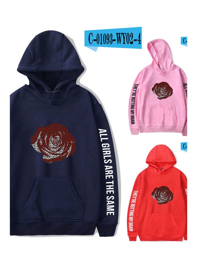 Hoodie Sweatshirt Juice WRLD Printing Letter Loose Autumn Winter Pullover Tops Pink  - Image 3