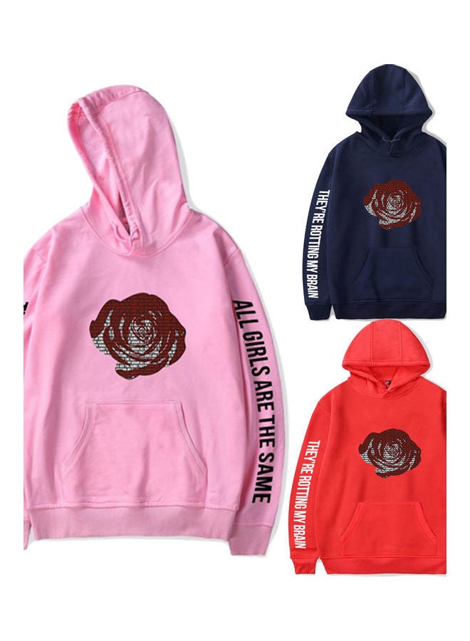 Hoodie Sweatshirt Juice WRLD Printing Letter Loose Autumn Winter Pullover Tops Pink  - Image 5