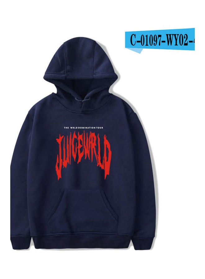 سويتشيرت مطبوع بغطاء رأس أزرق كحلي - Image 2