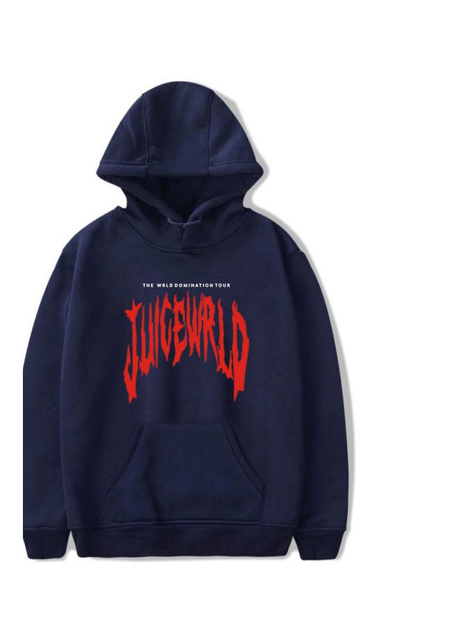 سويتشيرت مطبوع بغطاء رأس أزرق كحلي - Image 1