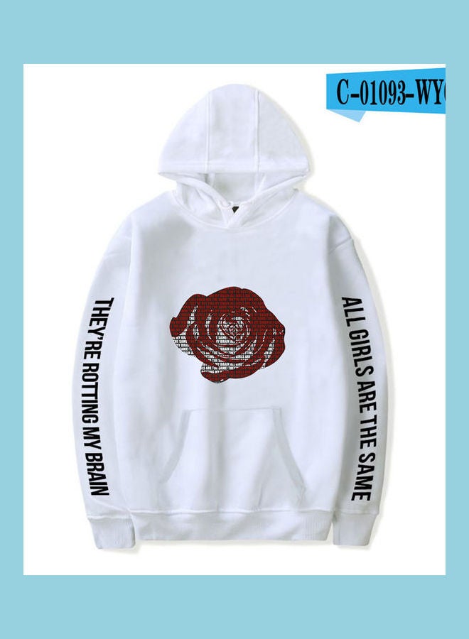 Hoodie Sweatshirt Juice Wrld Flower Letter Printing Loose Pullover Tops White  - Image 1