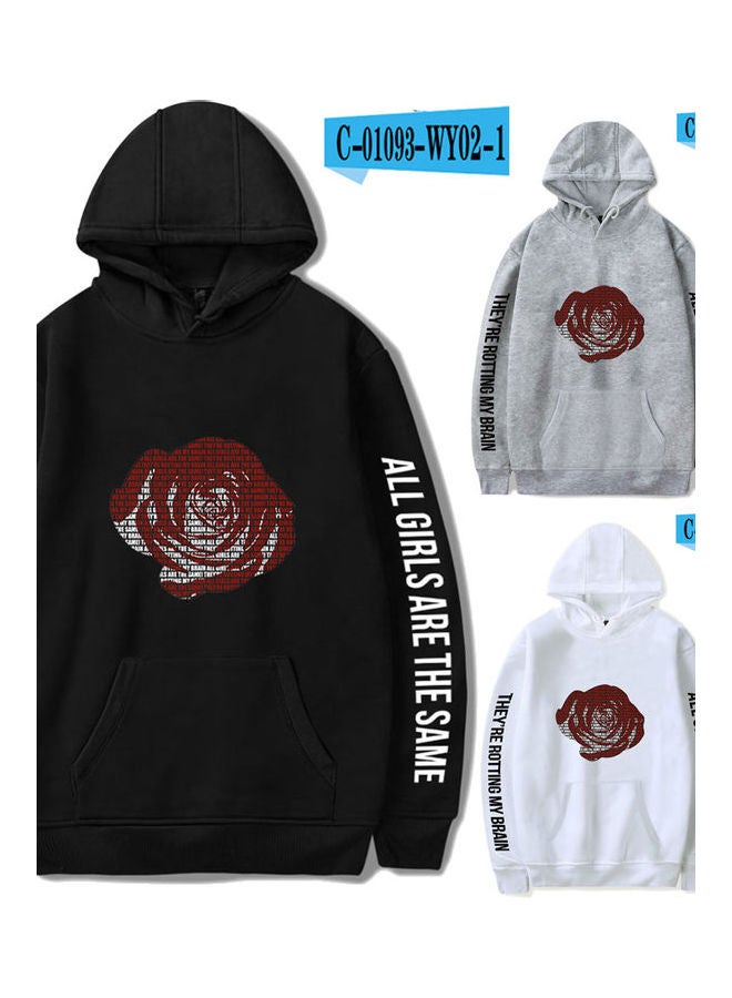Hoodie Sweatshirt Juice Wrld Flower Letter Printing Loose Pullover Tops White  - Image 3