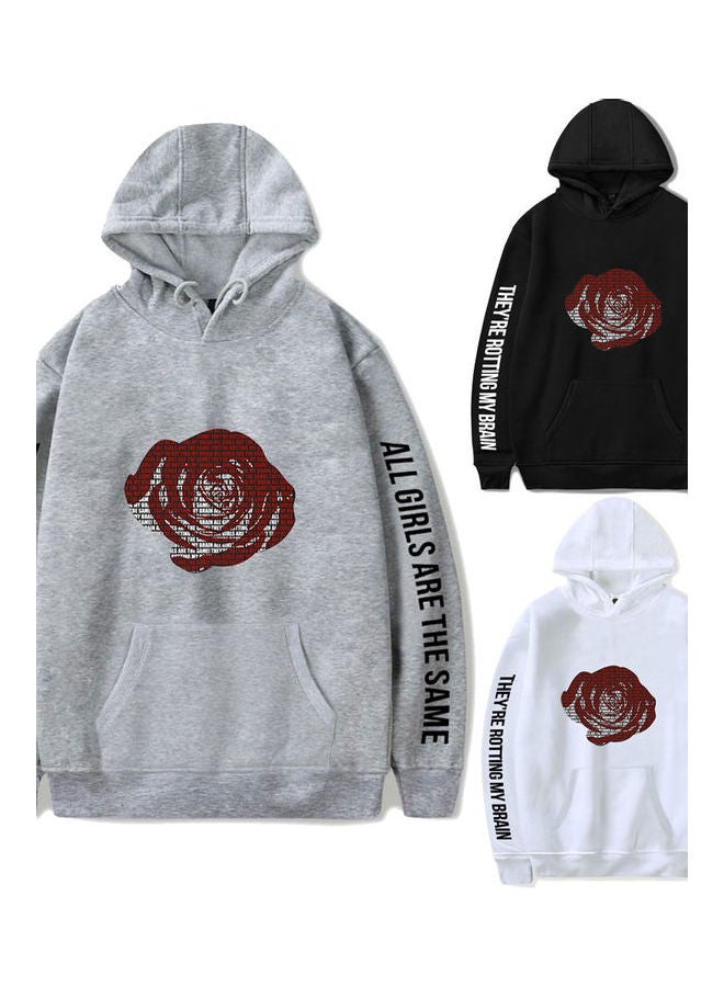 Hoodie Sweatshirt Juice Wrld Flower Letter Printing Loose Pullover Tops White  - Image 4