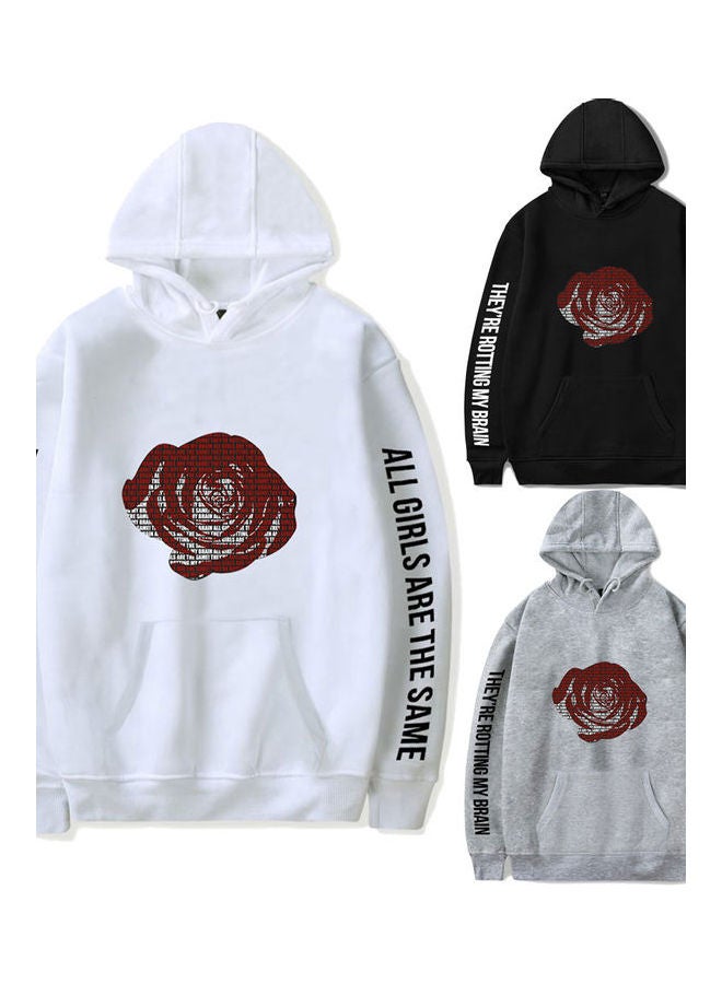 Hoodie Sweatshirt Juice Wrld Flower Letter Printing Loose Pullover Tops White  - Image 5