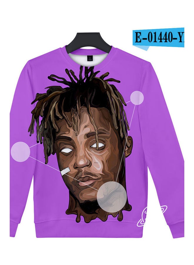 Sweatshirt Juice Wrld Head Portrait Printing Crew Neck Loose Pullover Tops Purple  - Image 1