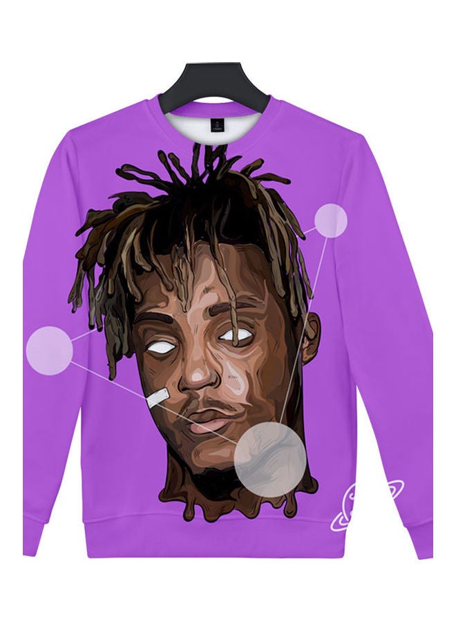 Sweatshirt Juice Wrld Head Portrait Printing Crew Neck Loose Pullover Tops Purple  - Image 3