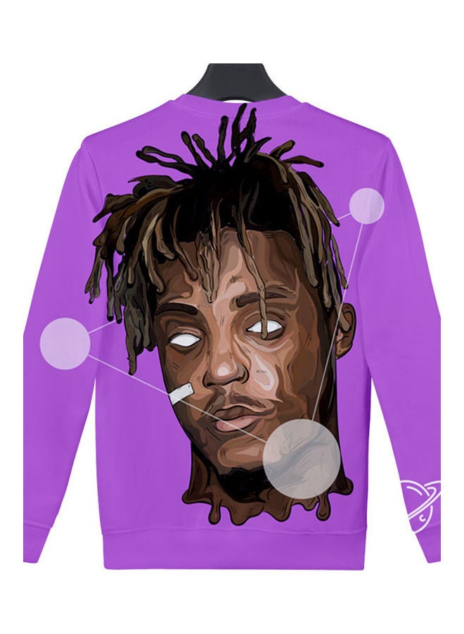Sweatshirt Juice Wrld Head Portrait Printing Crew Neck Loose Pullover Tops Purple  - Image 4