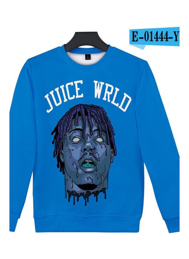 Sweatshirt Juice Wrld Head Portrait Printing Crew Neck Loose Pullover Tops Blue - Image 1