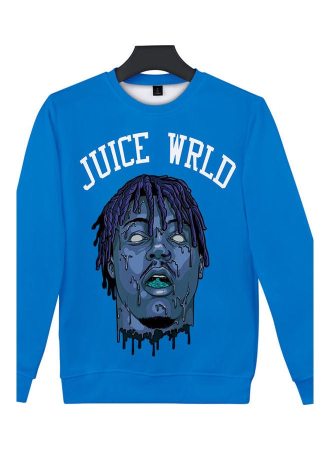 Sweatshirt Juice Wrld Head Portrait Printing Crew Neck Loose Pullover Tops Blue - Image 3