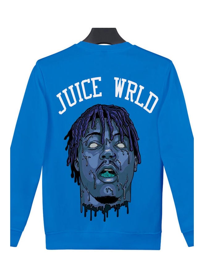 Sweatshirt Juice Wrld Head Portrait Printing Crew Neck Loose Pullover Tops Blue - Image 4
