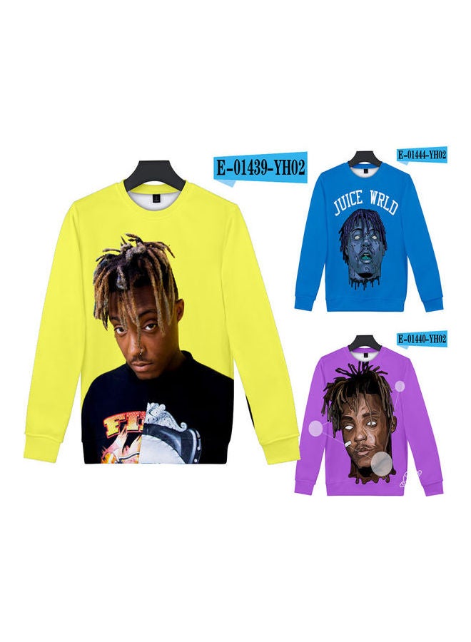 Sweatshirt Juice Wrld Head Portrait Printing Crew Neck Loose Pullover Tops Blue - Image 5