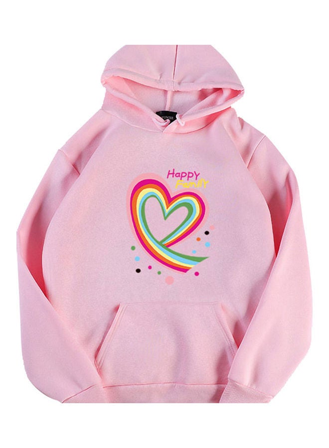 Hoodie Sweatshirt Happy Family Heart Loose Thicken Autumn Winter Pullover Tops Pink  - Image 1