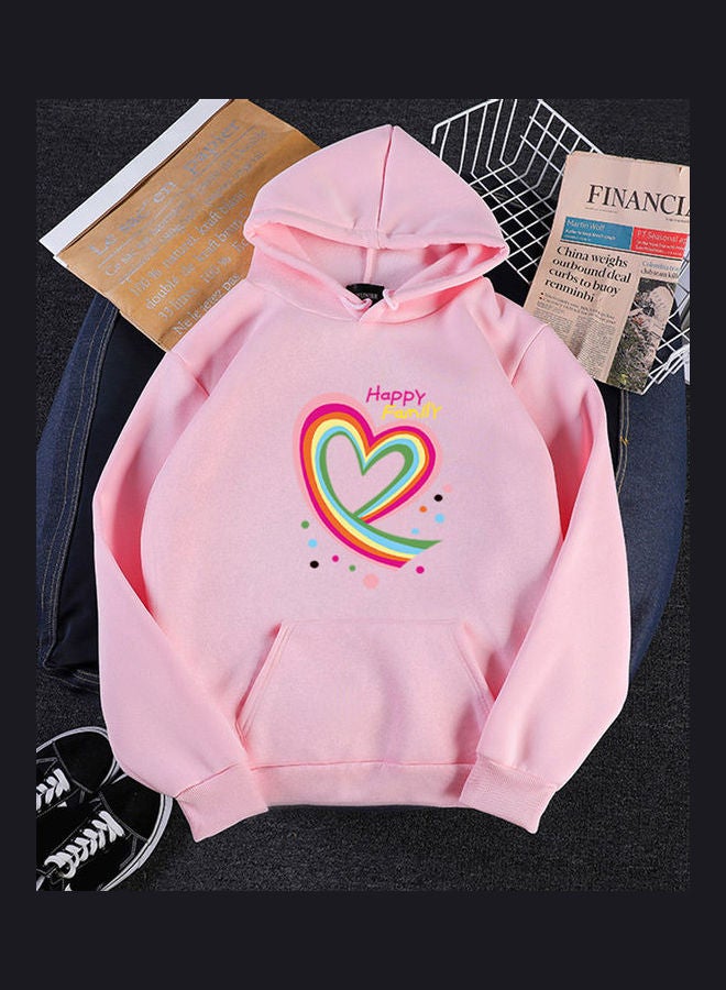 Hoodie Sweatshirt Happy Family Heart Loose Thicken Autumn Winter Pullover Tops Pink  - Image 3