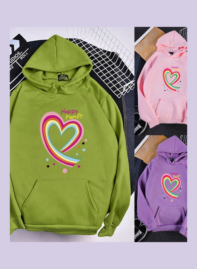 Hoodie Sweatshirt Happy Family Heart Loose Thicken Autumn Winter Pullover Tops Pink  - Image 4
