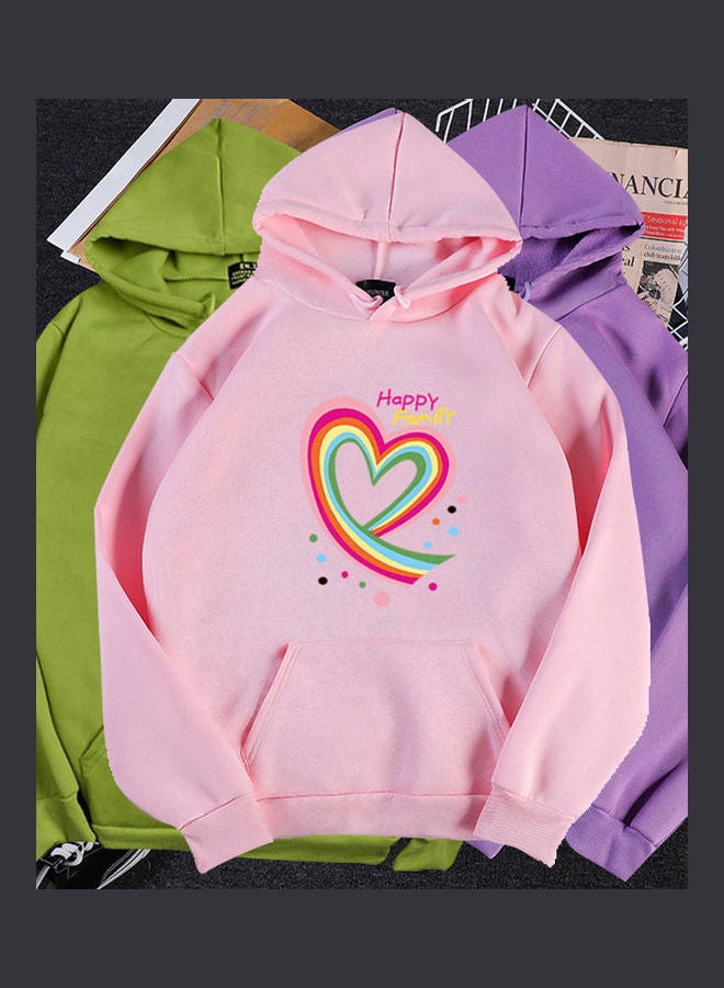 Hoodie Sweatshirt Happy Family Heart Loose Thicken Autumn Winter Pullover Tops Pink  - Image 5