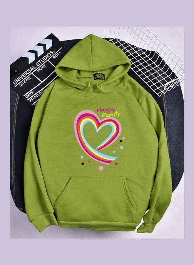 Happy Family Heart Printed Hoodie Green - Image 1