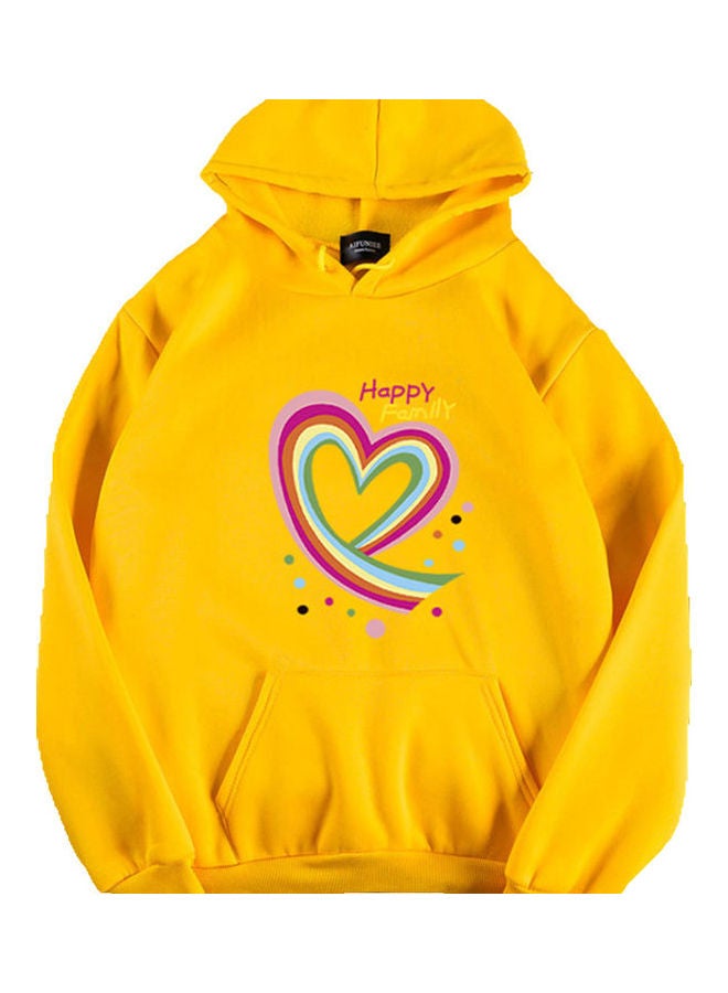 Happy Family Heart Printed Hoodie Yellow - Image 1