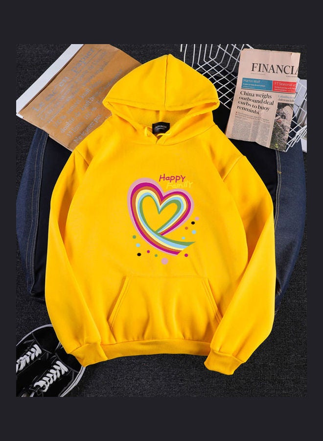Happy Family Heart Printed Hoodie Yellow - Image 3