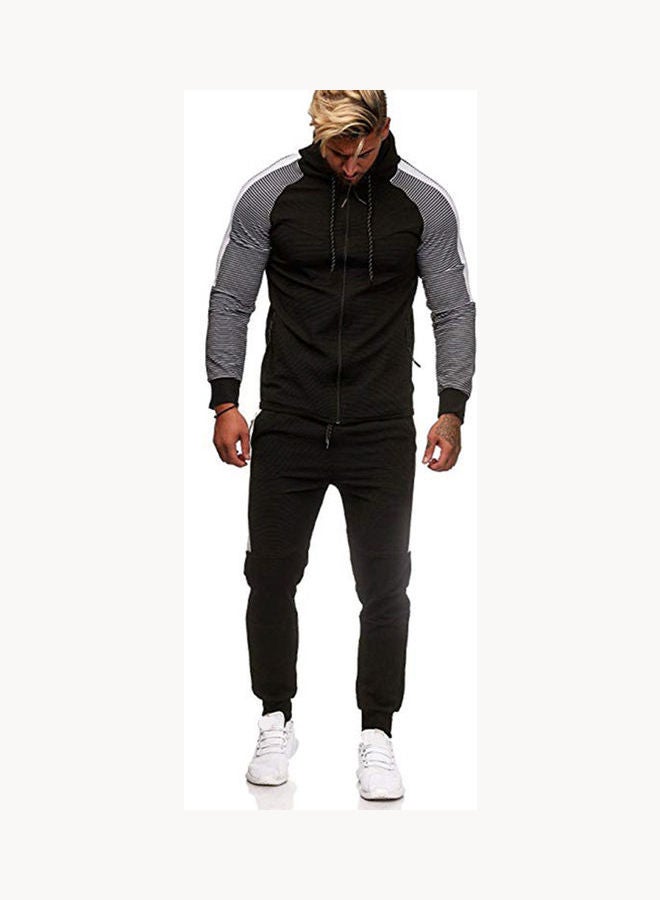 Casual Stripe Hoodie Tracksuit Black/Grey  - Image 1