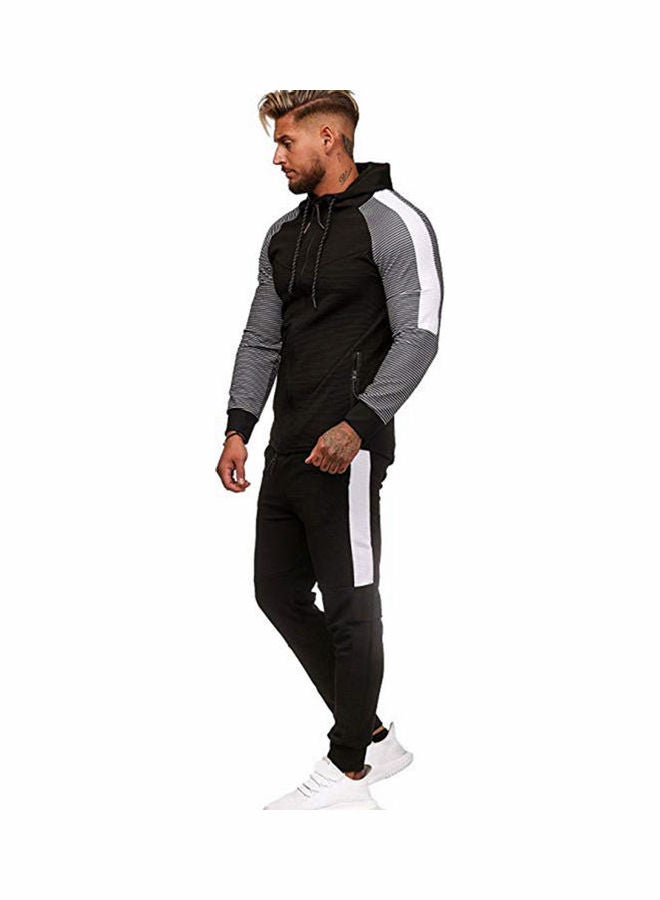 Casual Stripe Hoodie Tracksuit Black/Grey  - Image 2