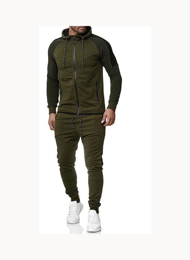 Casual Stripe Hoodie Tracksuit Army Green  - Image 1