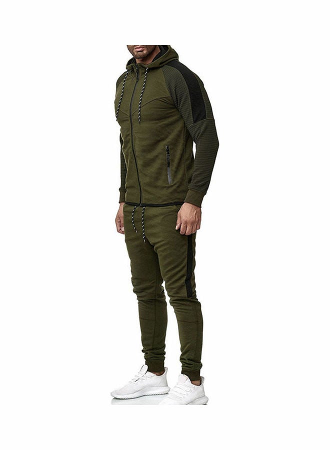 Casual Stripe Hoodie Tracksuit Army Green  - Image 2