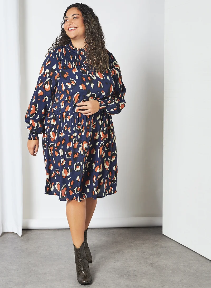 Only Carmakoma Carani Puff Sleeve Mini Dress Peacoat