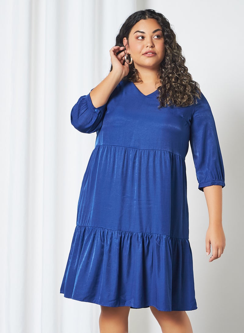 Only Carmakoma - Solid Pleated Three Quarter Sleeve Midi Dress Sodalite Blue - Image 1