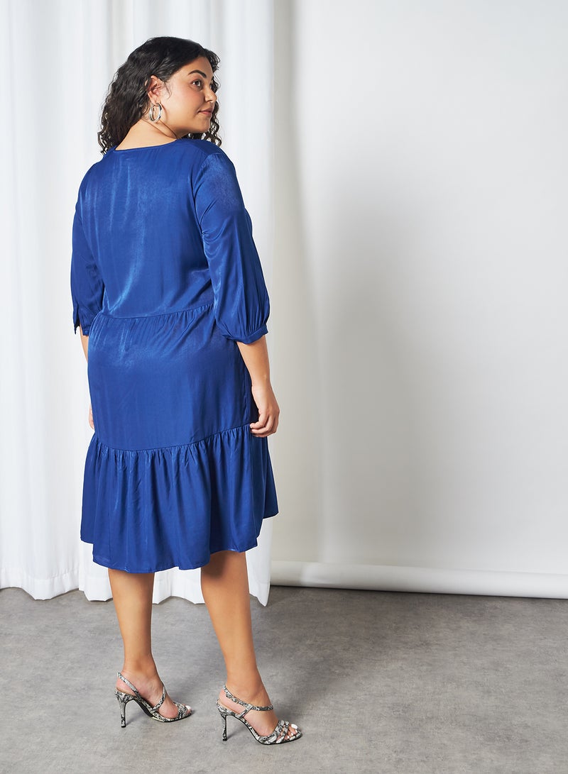 Only Carmakoma - Solid Pleated Three Quarter Sleeve Midi Dress Sodalite Blue - Image 1