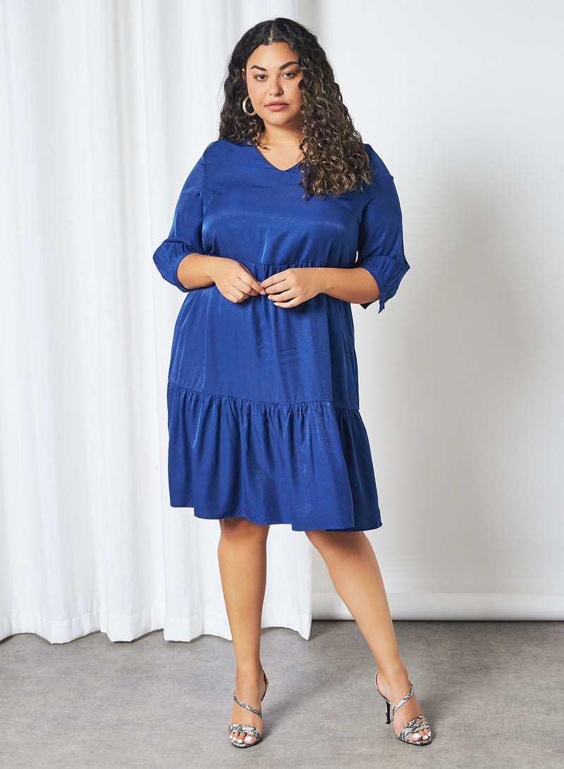 Only Carmakoma - Solid Pleated Three Quarter Sleeve Midi Dress Sodalite Blue - Image 1