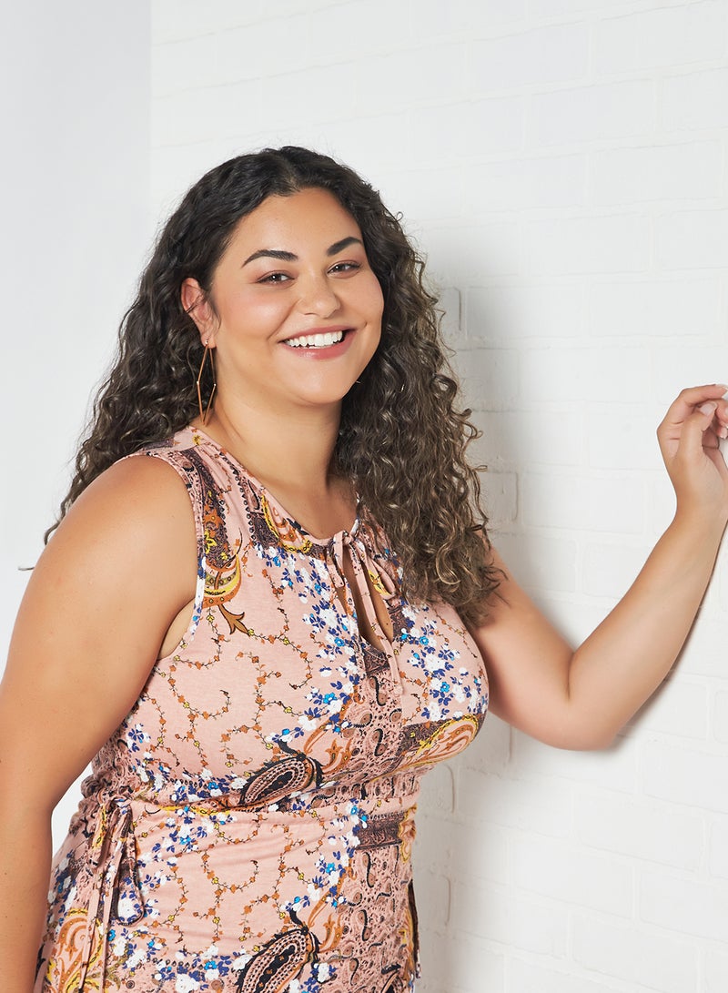 VERO MODA - Plus Size Mixed Print Dress Mahogany Rose Paisley - Image 1