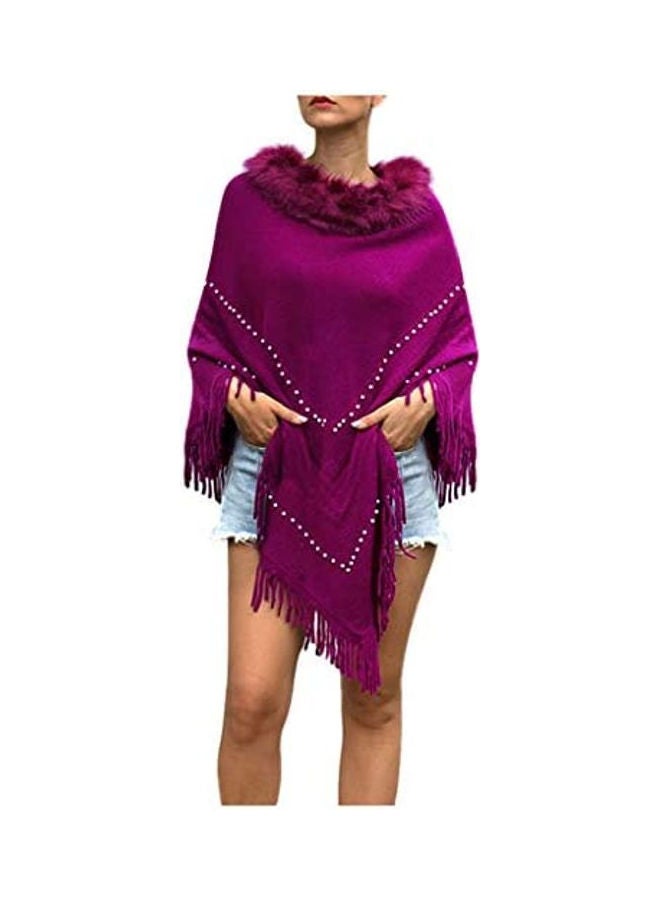 Women Winter Knitted Cashmere Poncho Capes Shawl Cardigans Sweater Coat Pink  - Image 1