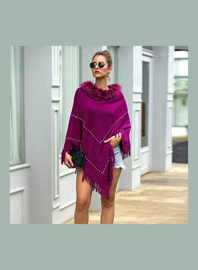 Women Winter Knitted Cashmere Poncho Capes Shawl Cardigans Sweater Coat Pink  - Image 2