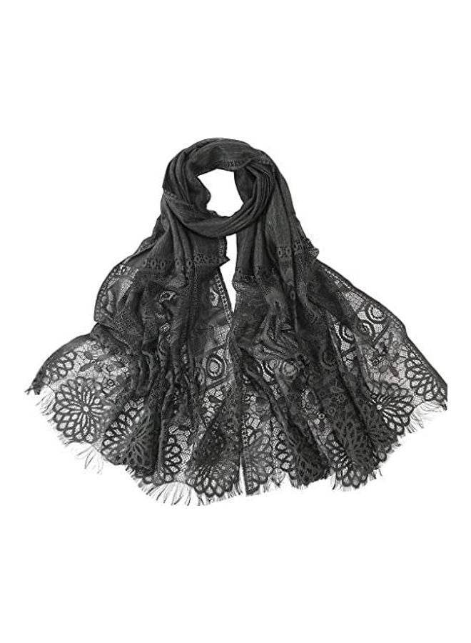 Women Solid Lace Long Scarf black - Image 1