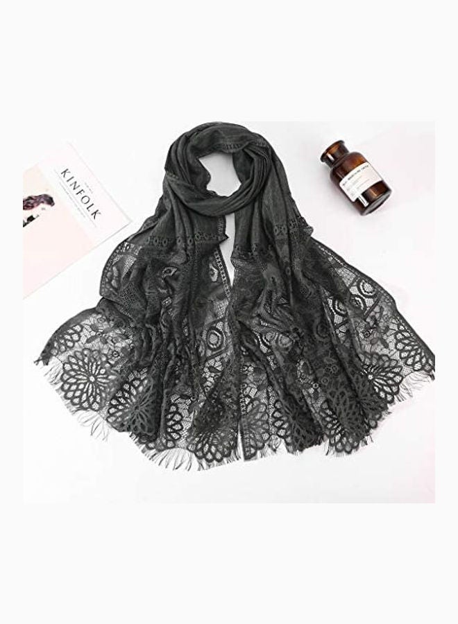 Women Solid Lace Long Scarf black - Image 2