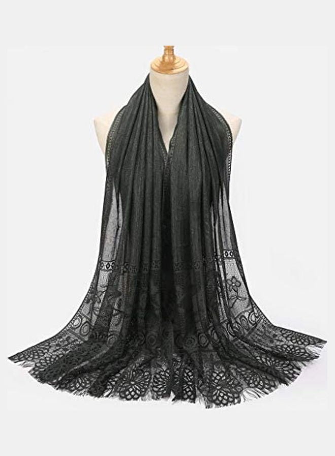 Women Solid Lace Long Scarf black - Image 3