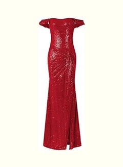 Generic Women Sequined Stitching Shining Club Short Sleeved Banquet Evening Dress red  - Image 3