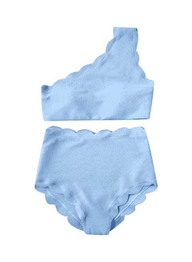 Generic - Lady Vintage High Waisted Scalloped Trim One Shoulder Bikini Blue - Image 1