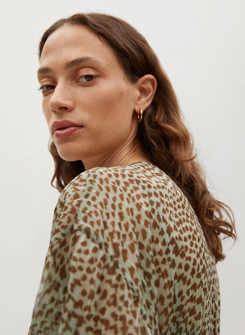 مانجو Sheer Print Mini Dress رمادي / بني